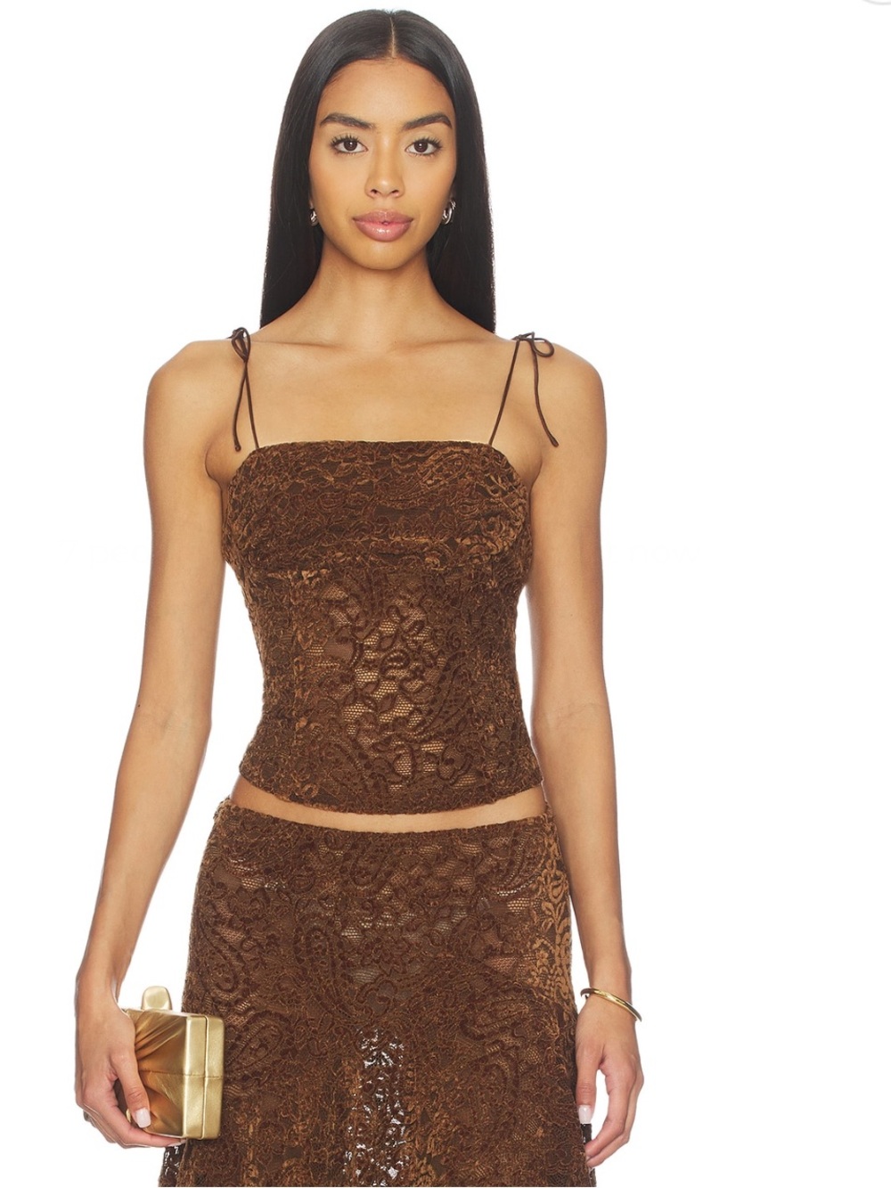 Lioness Lace Bandeau Cami Top in Chocolate Brown